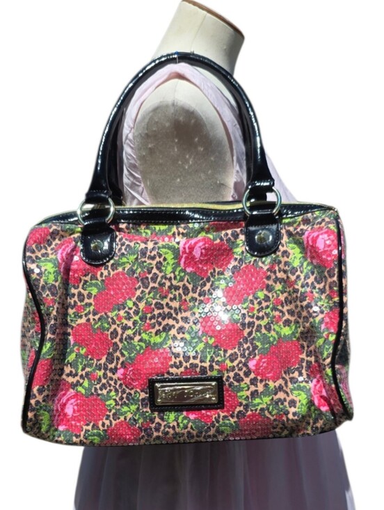 Betsey Johnson Handbags - Betsey Johnson Y2K Sequin Leopard Rose Satchel Shoulder Bag Patent Purse